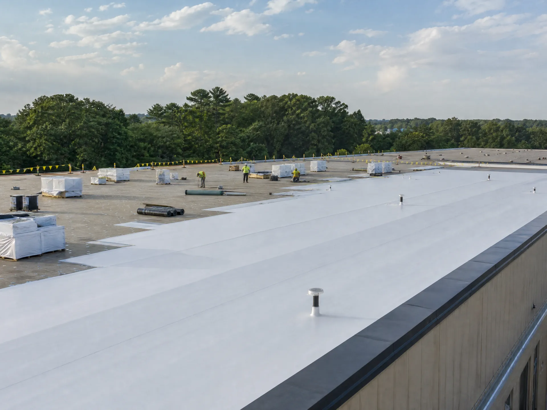 North Carolina commercial roof replacement with new low-slope membrane installation